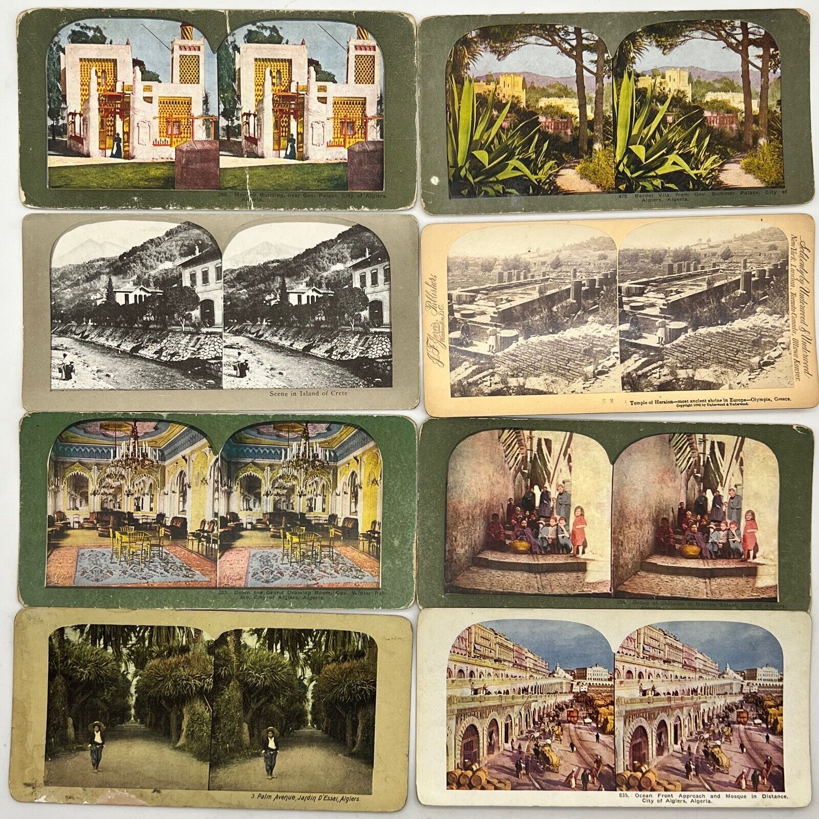 LOT: 8 STEREOVIEW CARDS Mediterranean City of Algiers Algeria Greece Crete Kids