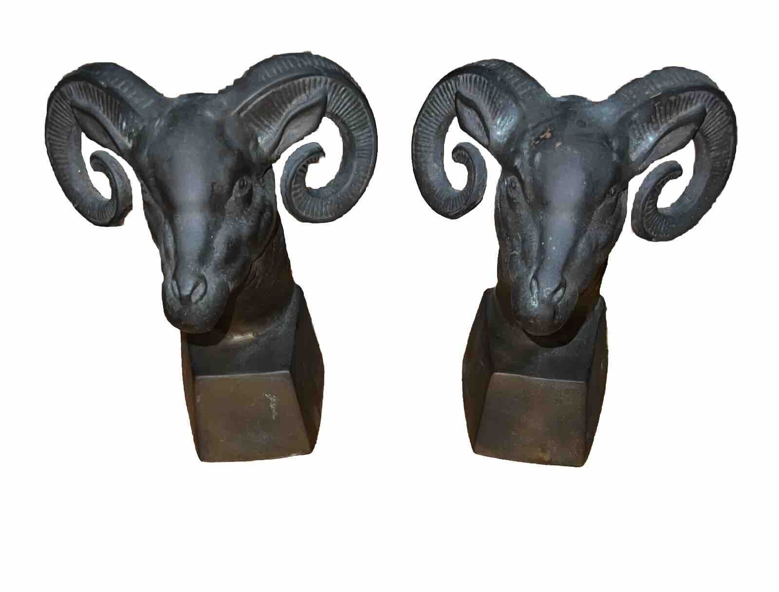 Rams Head Bookends - Purchased From A Collectors Estate HEAVY