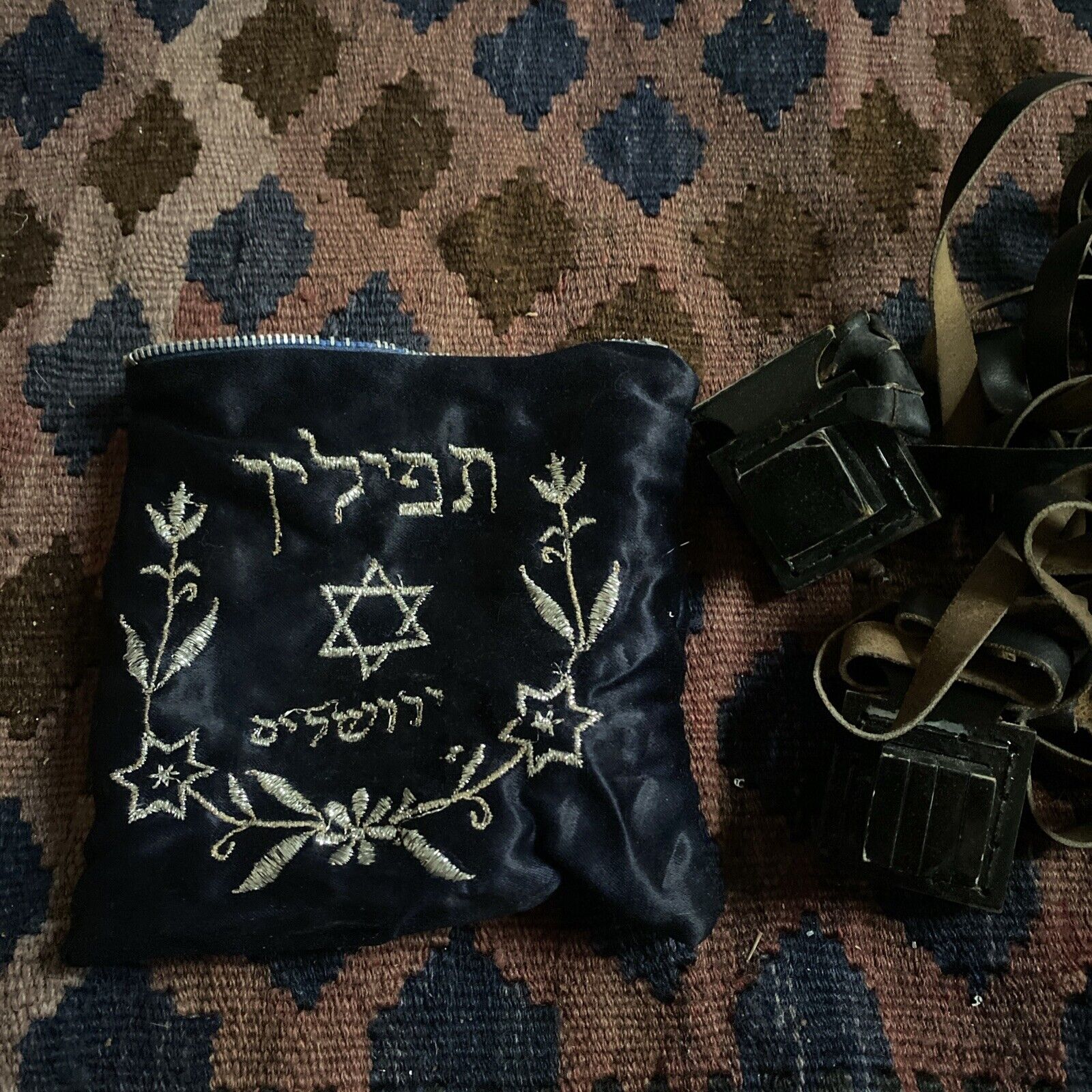 Leather TEFILLIN Set Bag Jewish Torah Morning Prayers Antique