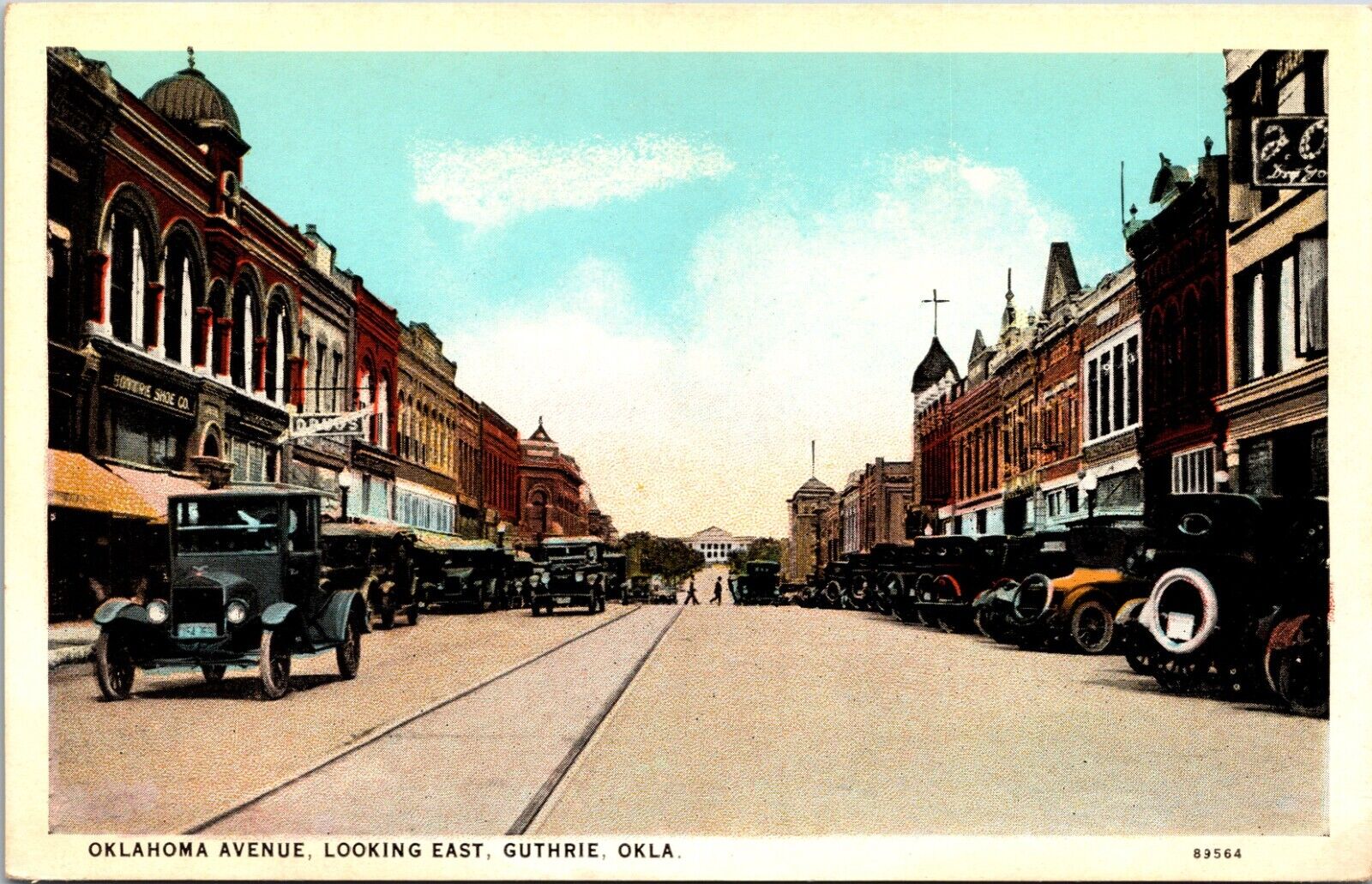 Oklahoma Avenue Looking East, Guthrie, Oklahoma - Postcard