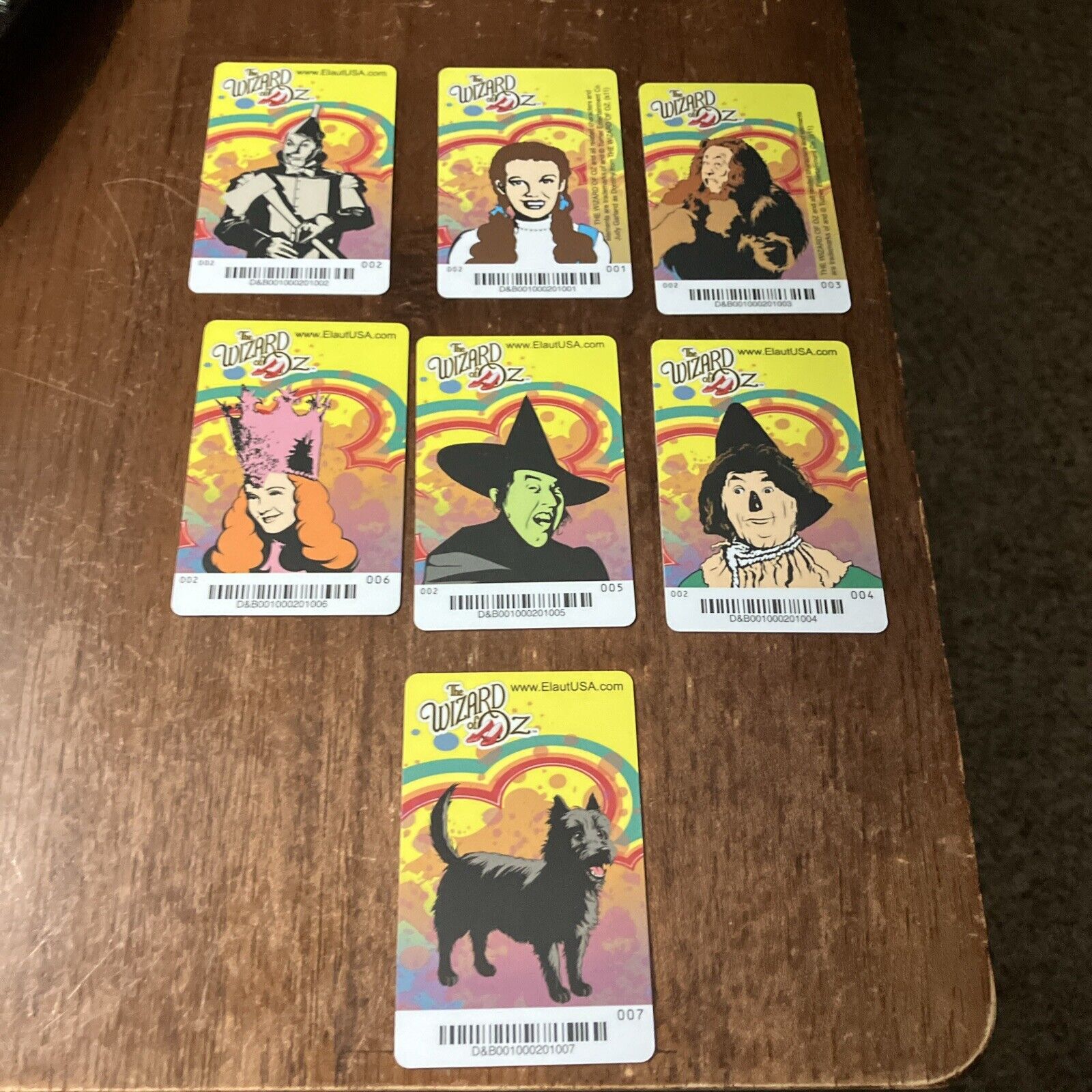 Wizard of Oz Complete Set Push cards (7/7) Dave & Buster Includes Rare Toto Card