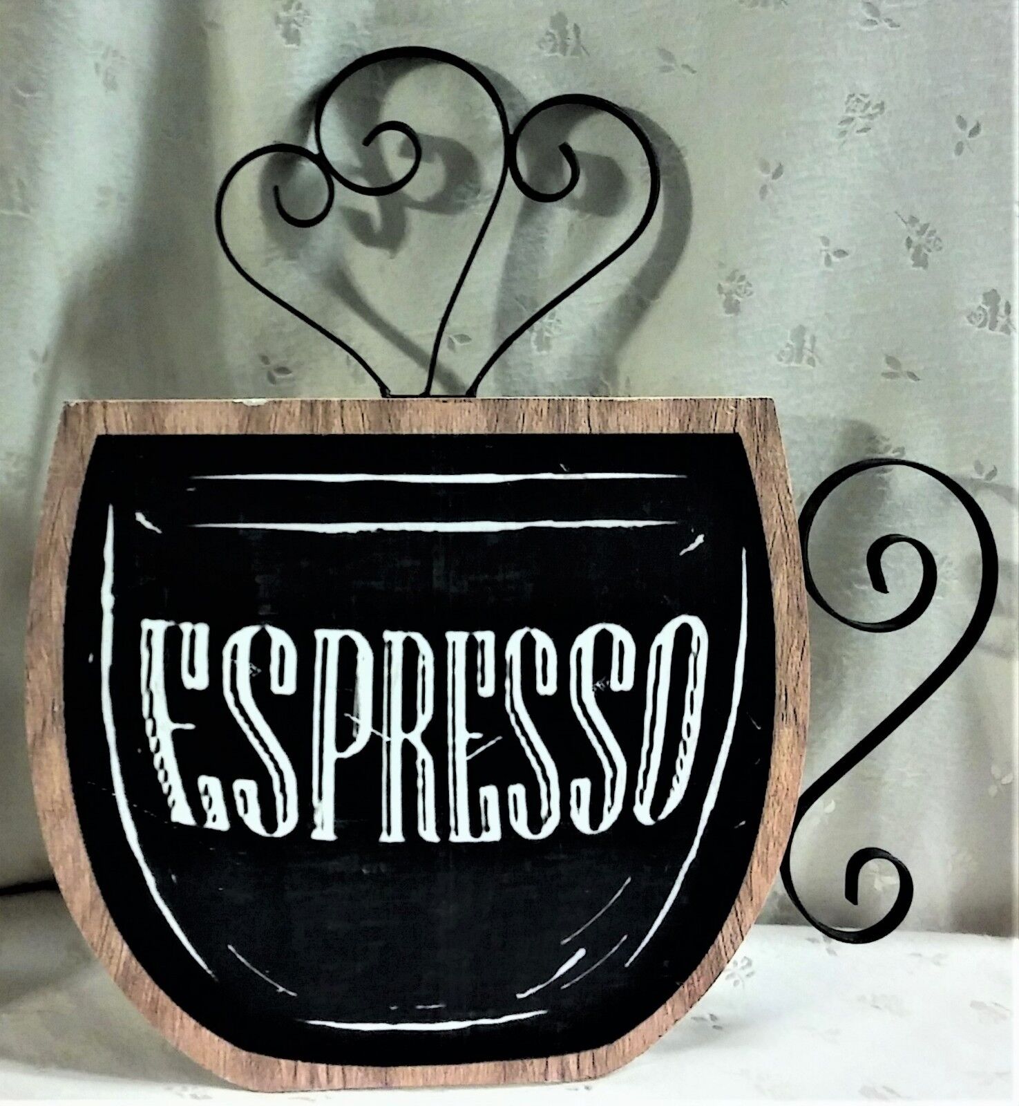 New Espresso Cup-Shaped Sign, Wood & Metal, 15.25\