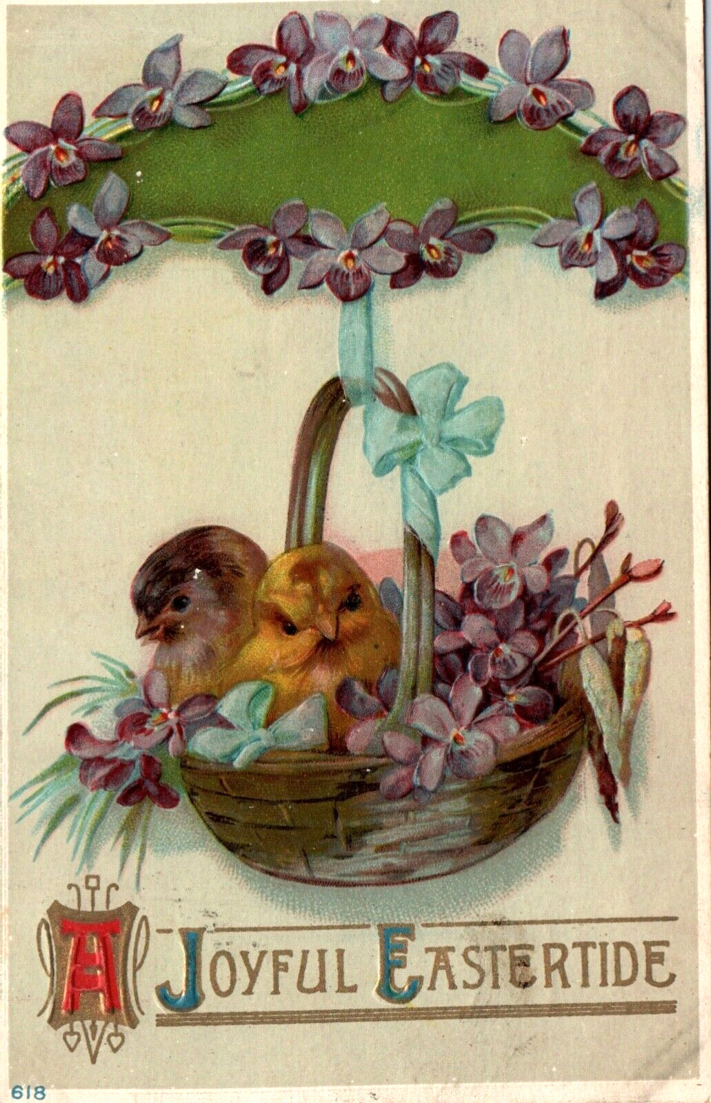 Antique Easter Postcard 1910 Chicks Violets Emboss Eastertide Posted Gresham OH