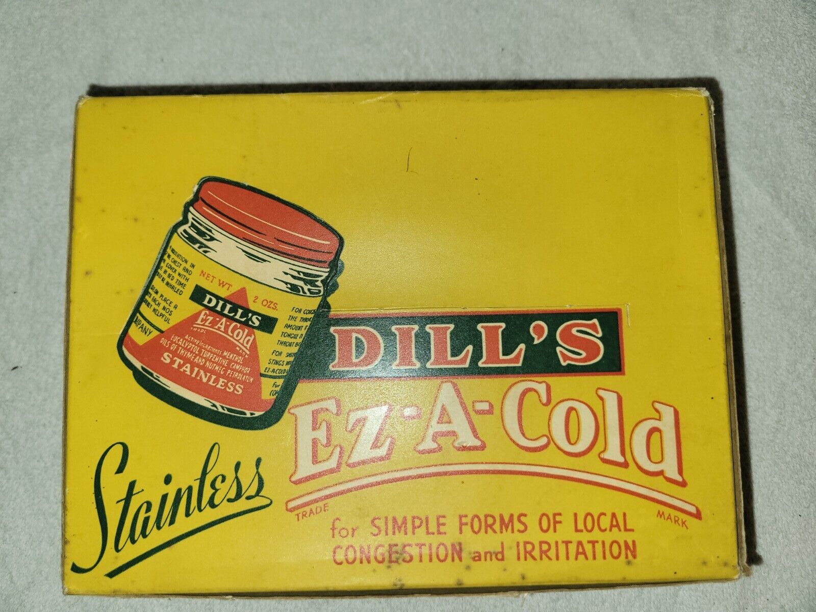 VINTAGE DILL\'S EZ-A-COLD FULL BOX UNOPENED 12 JARS NEW OLD STOCK NORRISTOWN PA 