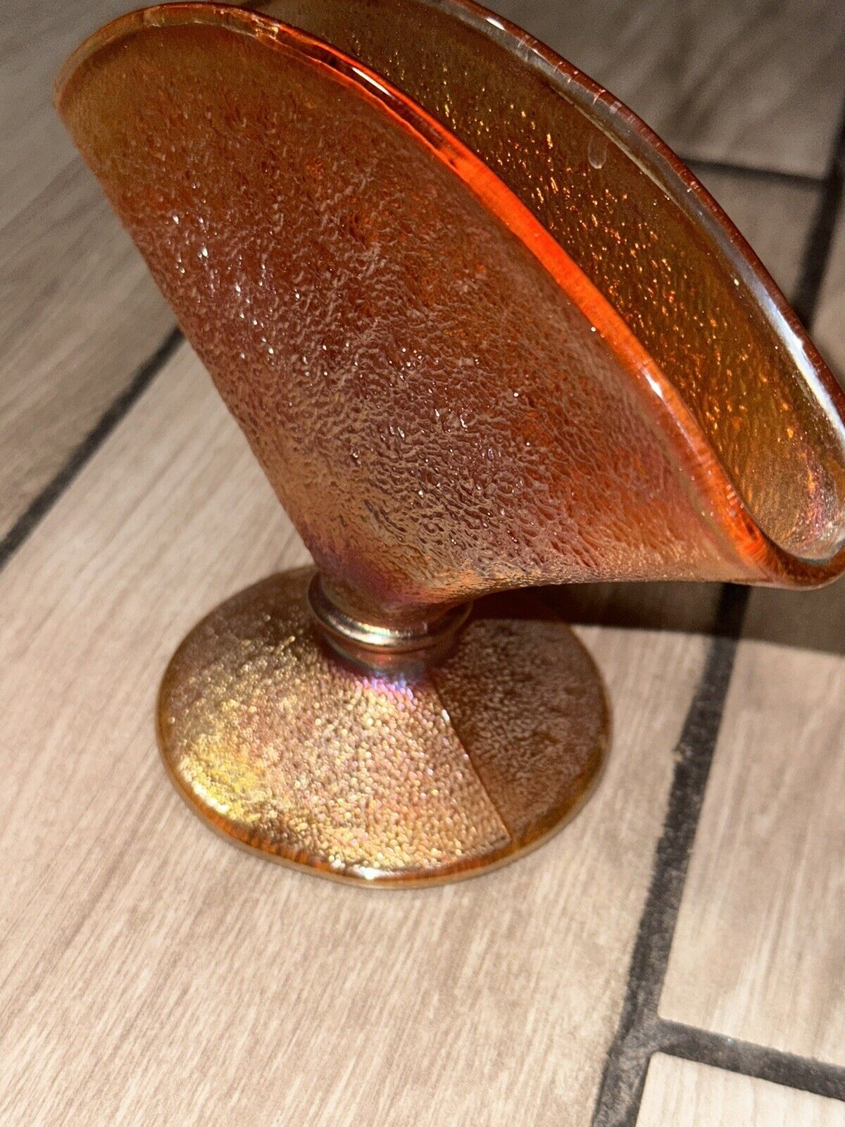Antique Lancaster Fan Vase: Orange Iridescent,...