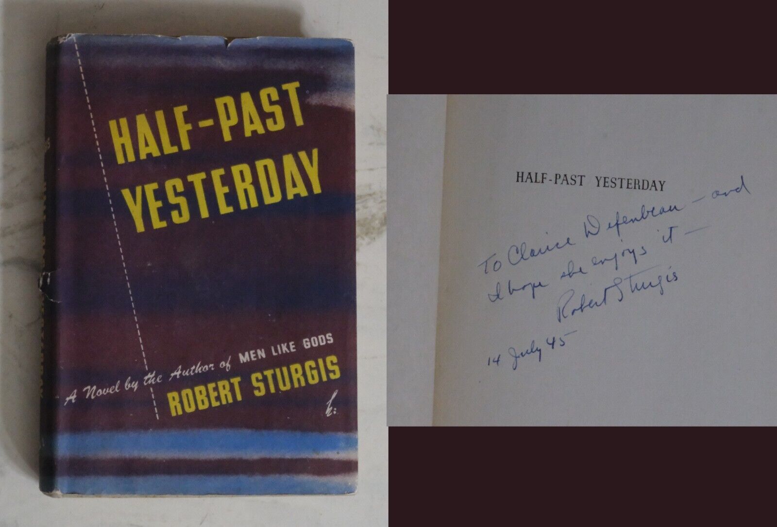 Vtg WWII 1945 Half-Past Yesterday First Ed Novel Robert Sturgis SIGNED US Army