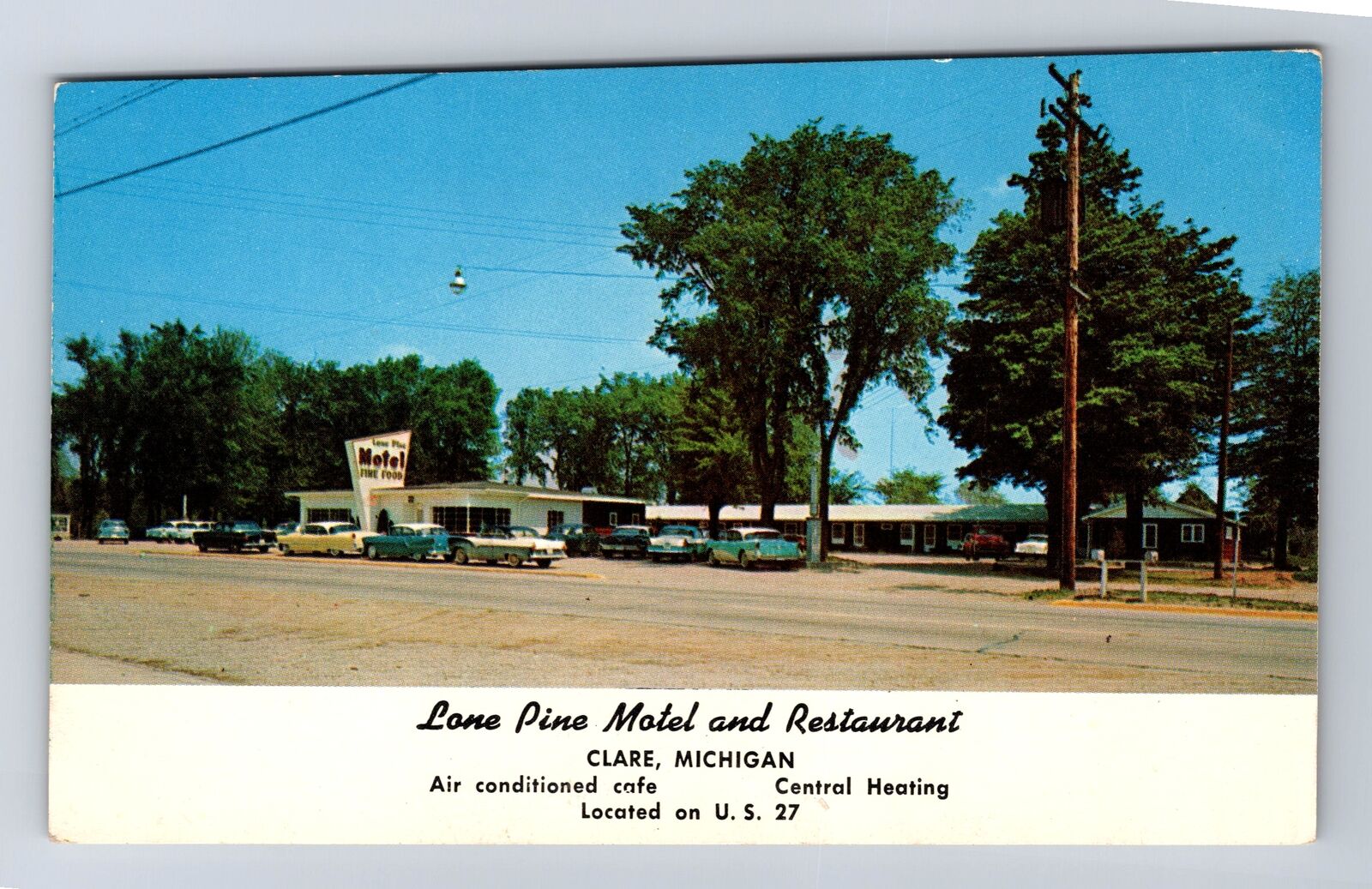 Clare MI-Michigan, Lone Pine Motel And Restaurant, Advertise, Vintage Postcard