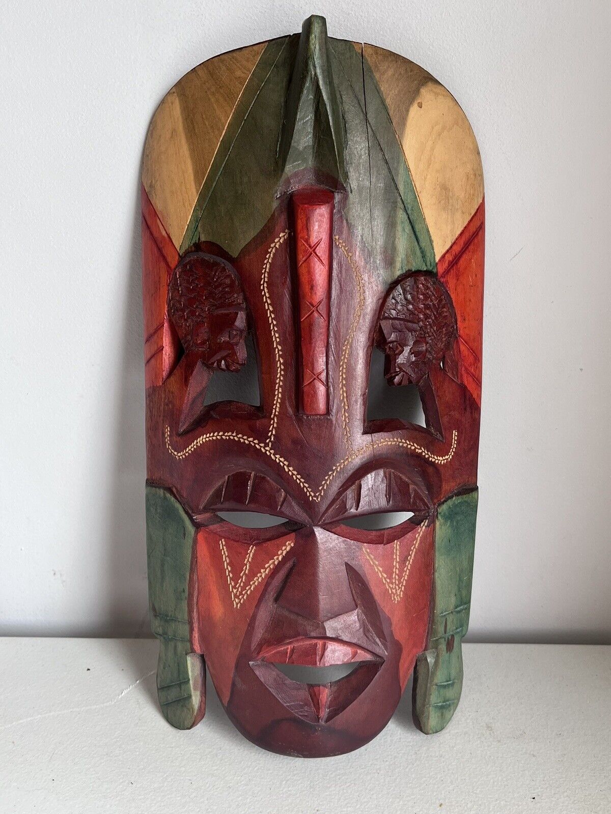 African Tribal Wooden Jambo Kenya Mask Hand Carved and Painted VTG