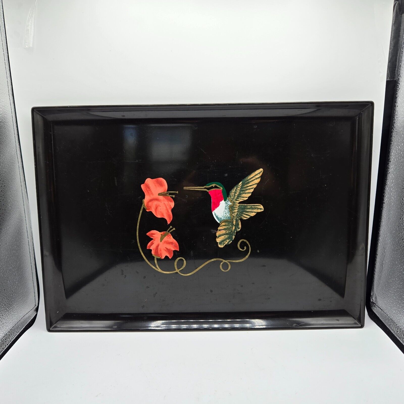MCM Vintage Couroc of Monterey Ca.Rectangular Tray Hand Painted Hummingbird