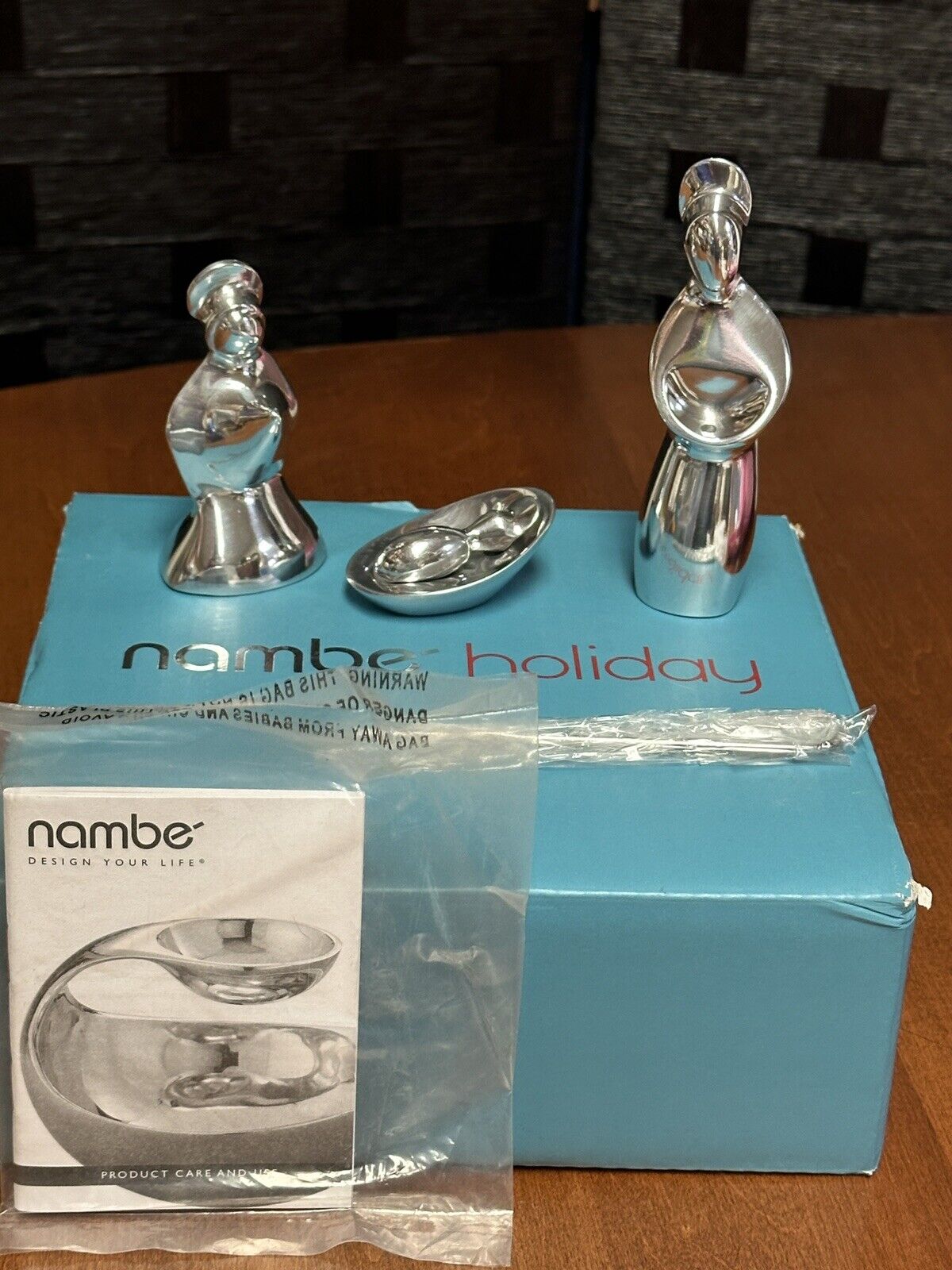 Nambe Miniature Nativity ~ Mary Joseph Baby Jesus Metal Alloy Figures New in Box