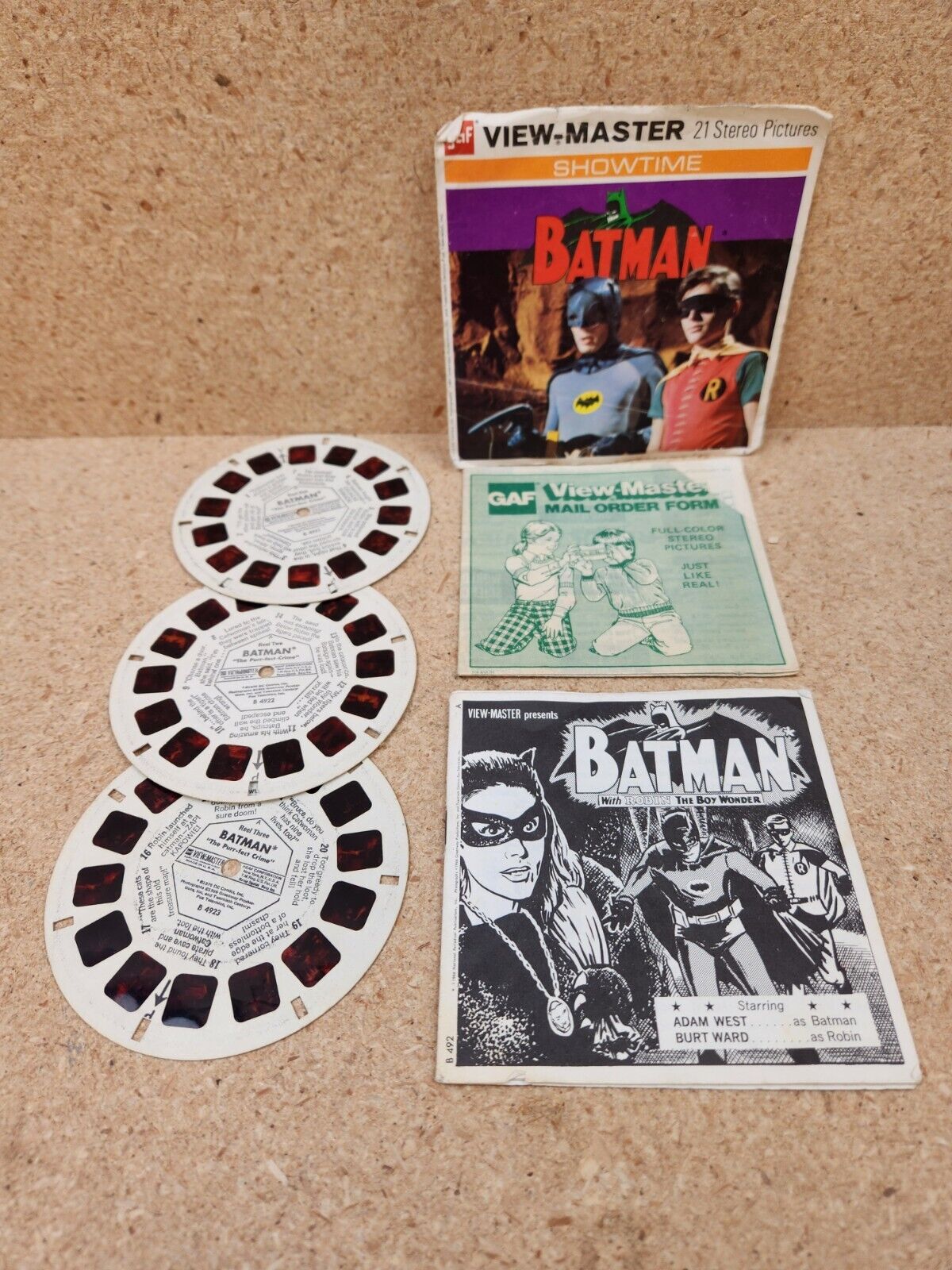 Original 1976 GAF View Master Batman B492 3 Reel Set w/Booklets Adam West