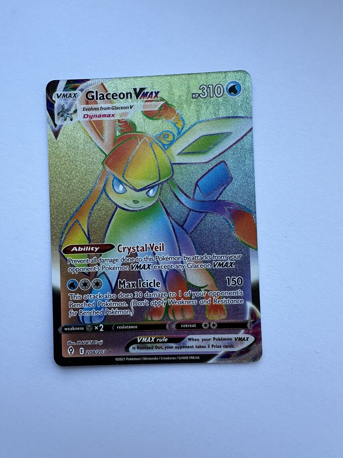 Glaceon VMAX - 208/203 - Secret Rare - Evolving Skies - Pokemon TCG Card