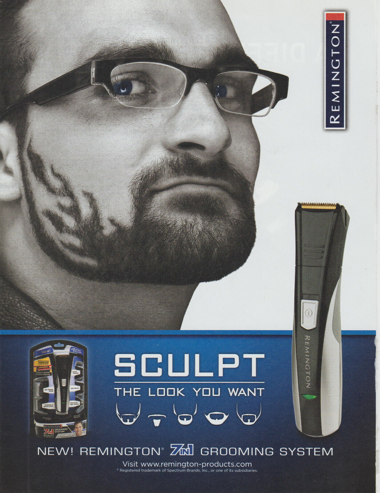 2010 Remington Razors - Artistic Guy Shaves Flames Into Beard - Print Ad Photo