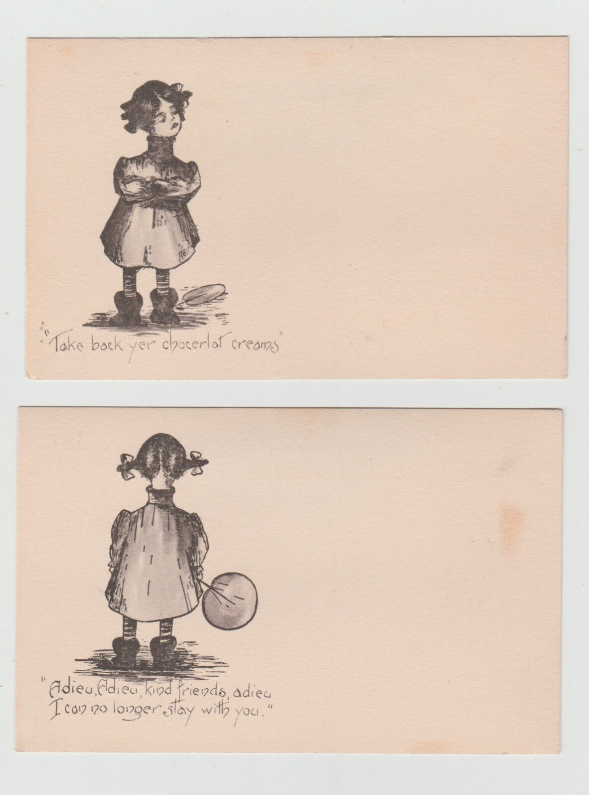 Little Girl, Lot of 4 Blank on Cardstock, Illustrations, Postcard 4642