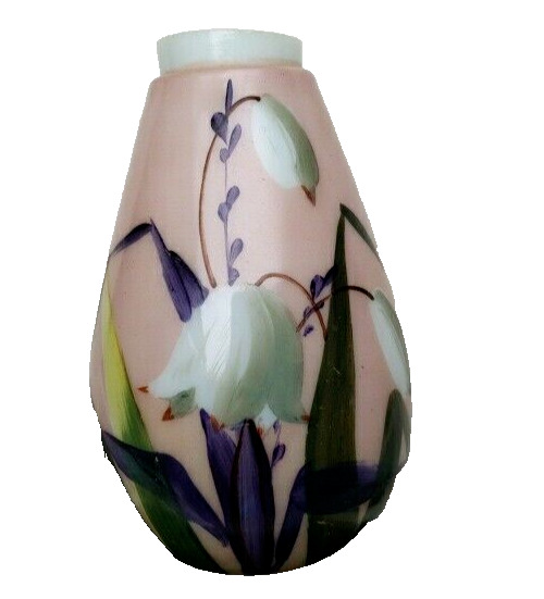 Victorian Bristol Glass Vase Hand Painted Enamel Floral Canterbury Bells