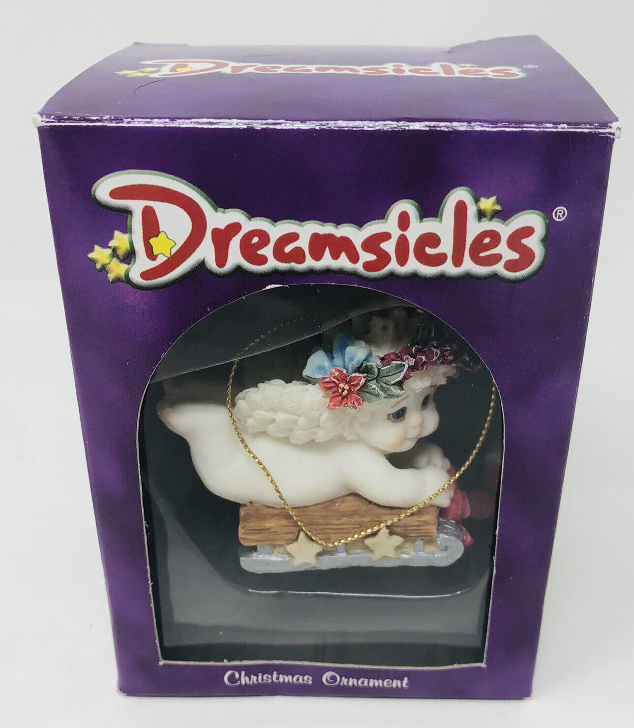 Dreamsicles 10449 Cherub on Sled Kristen Haynes 1998 Vtg Christmas Ornament