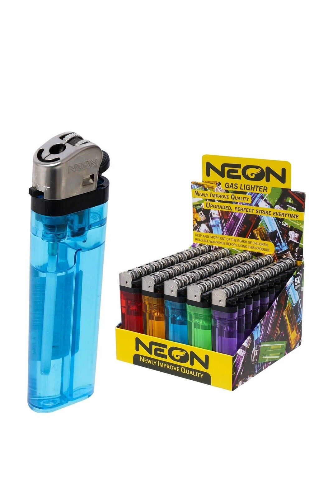 50 Neon Disposable Butane Cigarette Lighters Premium Quality  50 piece