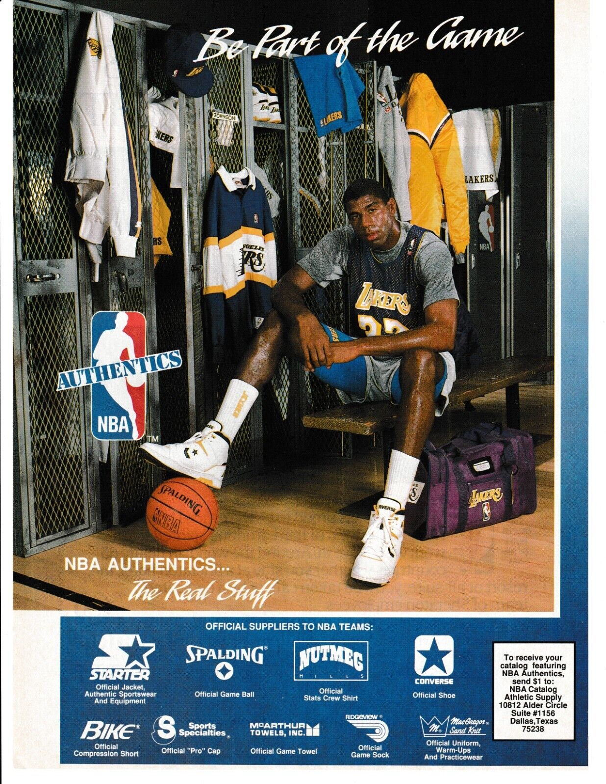 NBA Authentics Print Ad 1990 LA Lakers Basketball Player