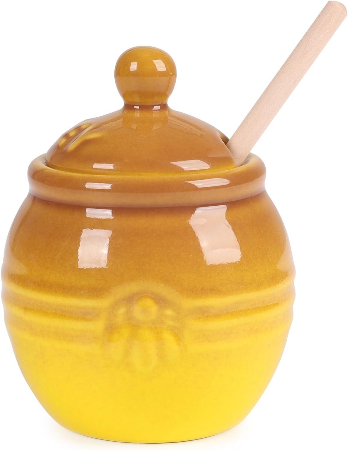 ZEBER Ceramic Honey Jar W/ Dipper and Lid Honey Pot Container Ceramic Honey Pot