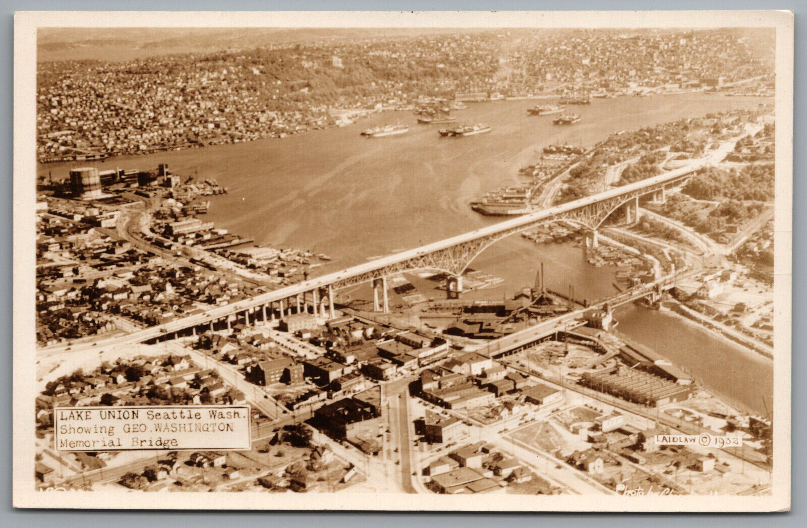 Seattle WA Lake Union George Washington Memorial Bridge Rppc c1920s