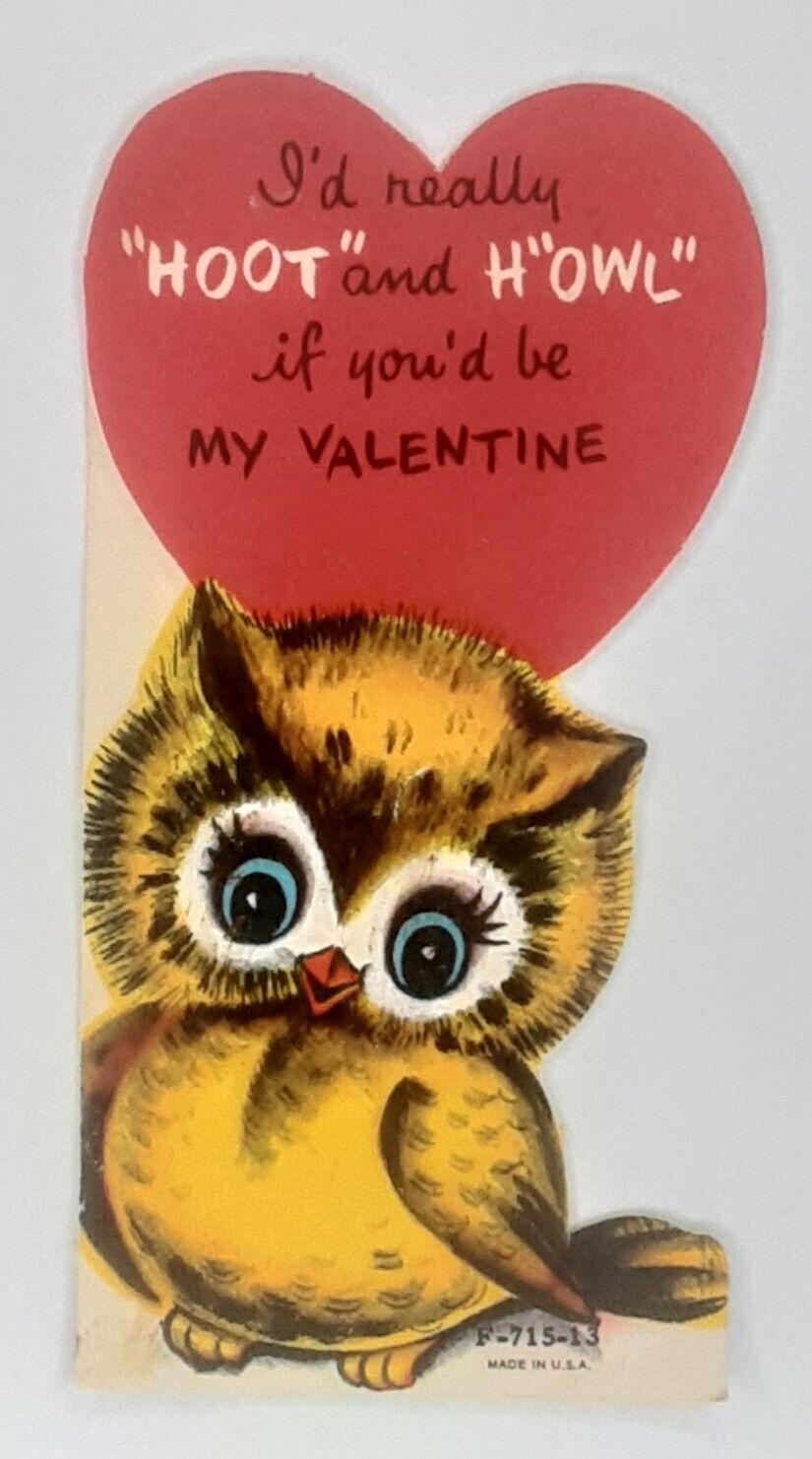 Valentine Card Baby Owl I\'d Really Hoot and Howl 1940s Romantic Greeting