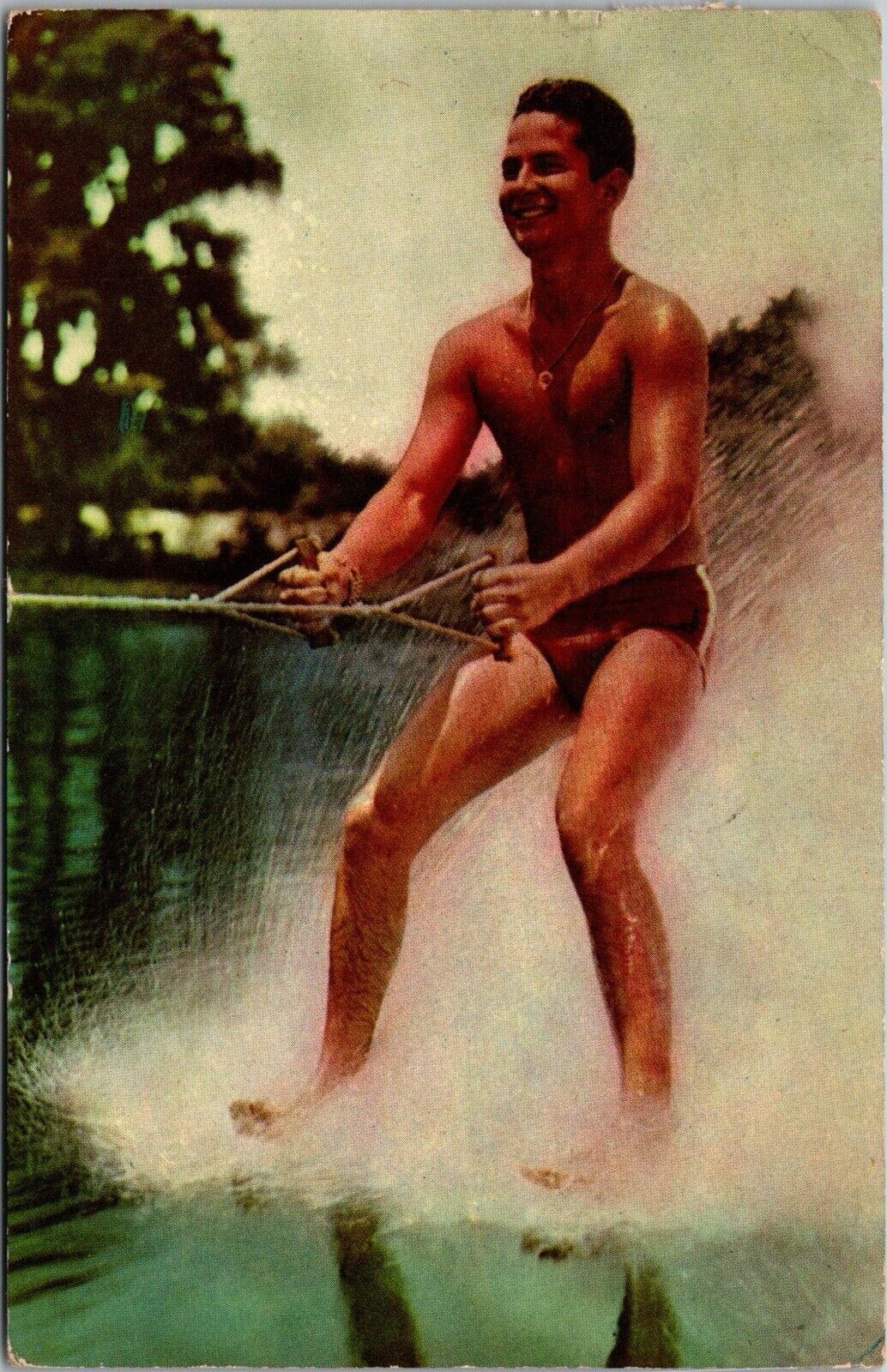 Cypress Gardens, FL Barefoot Skiing Champion Dick Pope Jr. Florida Postcard JD14