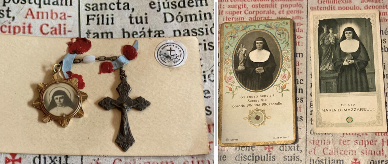 RARE LOT RELICS St. Maria Mazzarello : medal , cross and nice wax seal 