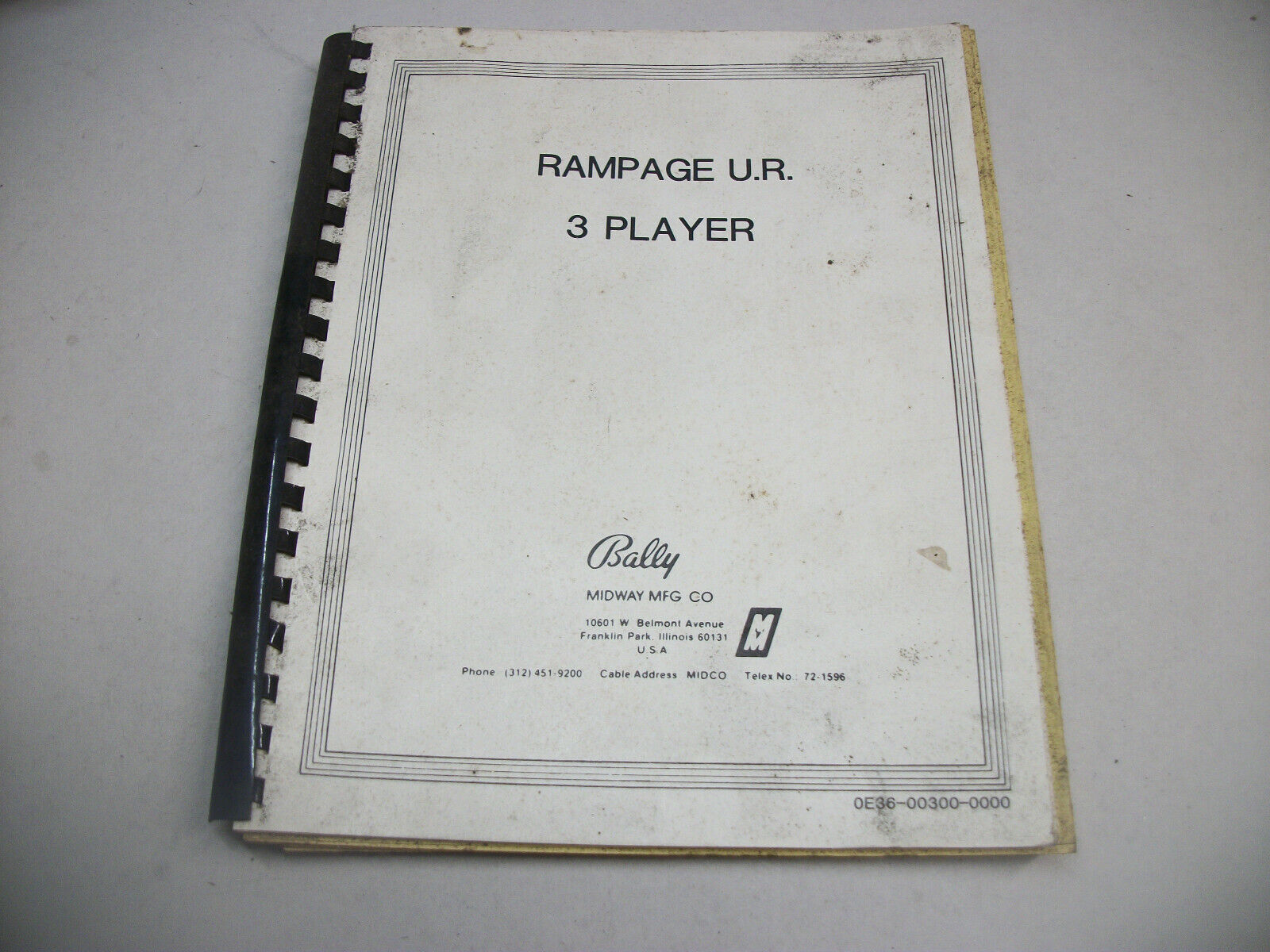 Bally Rampage Upright 3 Player Manual Original