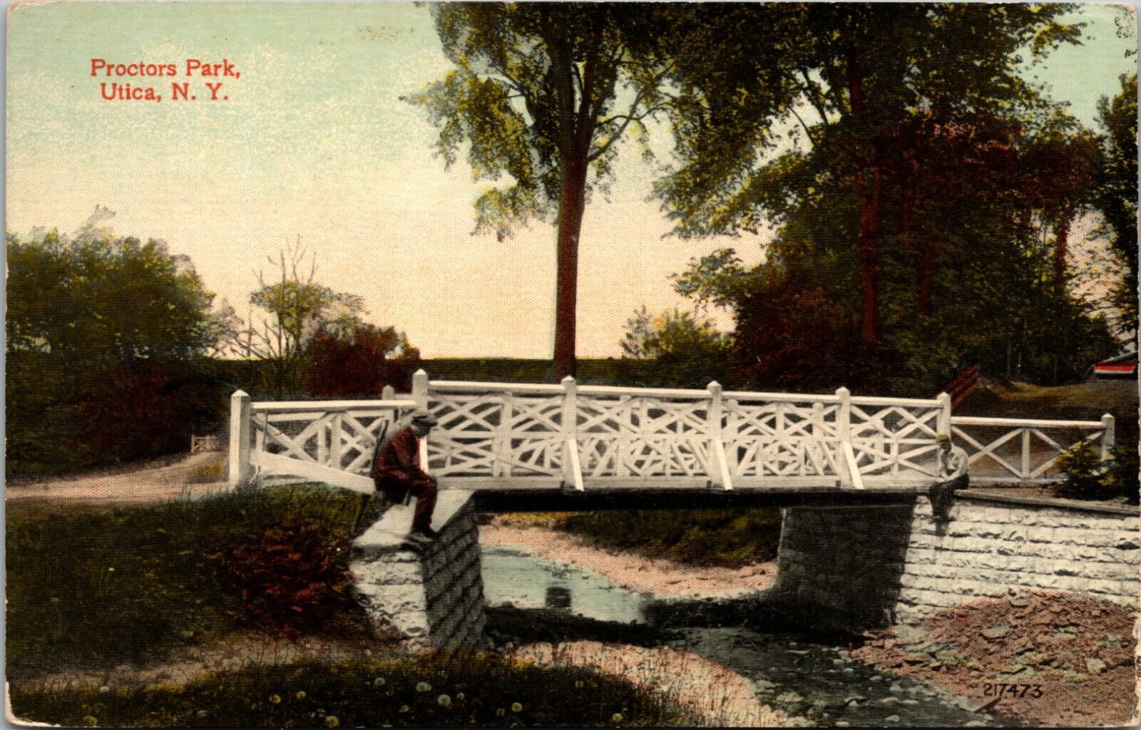 Bridge at Frederick T Proctors Park Utica NY New York 1920s postcard