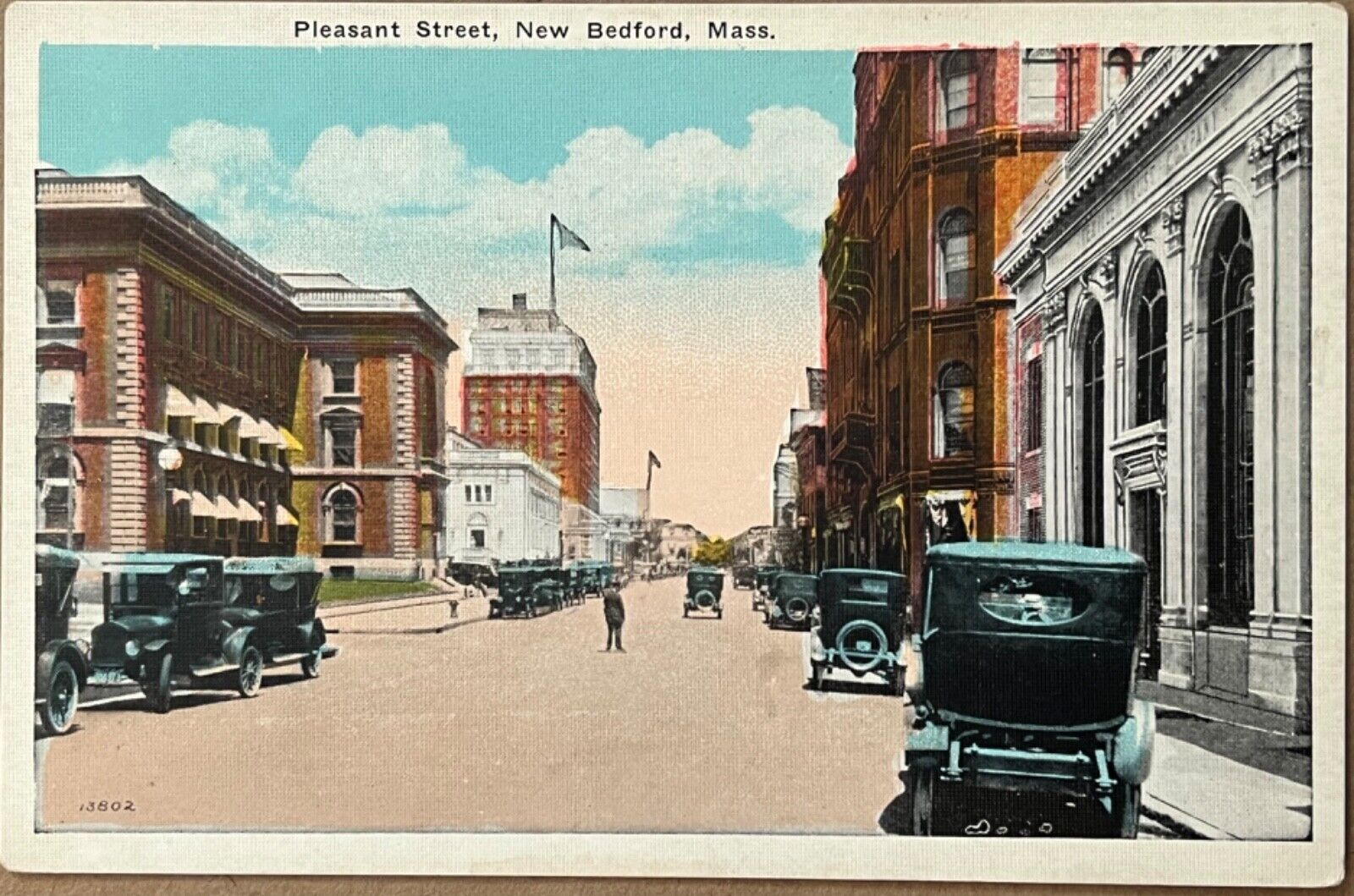 New Bedford Pleasant Street Scene Old Cars Massachusetts Vintage Postcard c1920