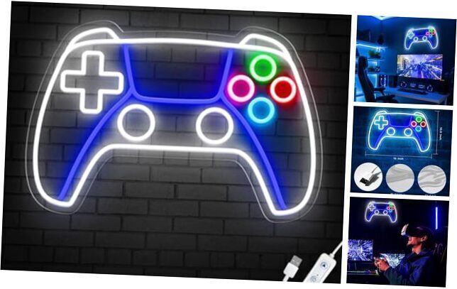 Gamer Neon Sign, Dimmable Gamepad Shaped Neon Sign for Gamer Room Decor, White