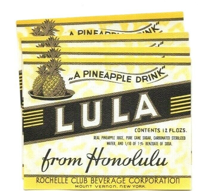 15 Vintage Old LULA Pineapple Drink Bottle Labels, \