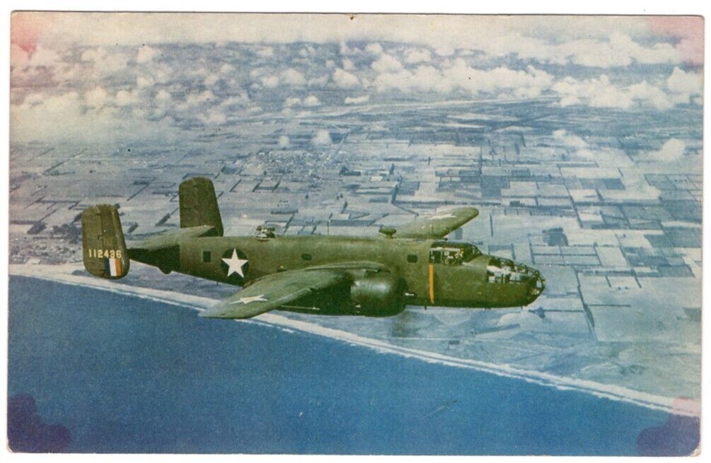 1945 North American B-25 Mitchell 112436 Bomber - Original Wesco Color Postcard