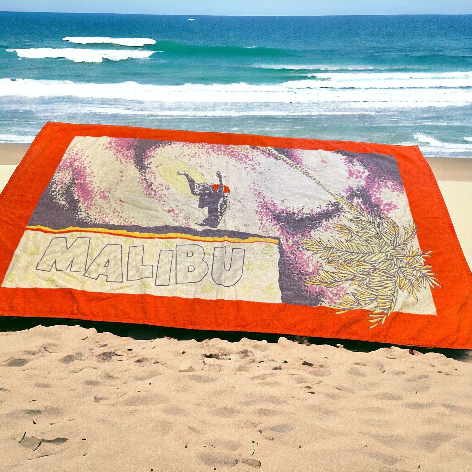 Vintage Malibu Surfing 90’s Bath Beach Towel Apx 56”x30”