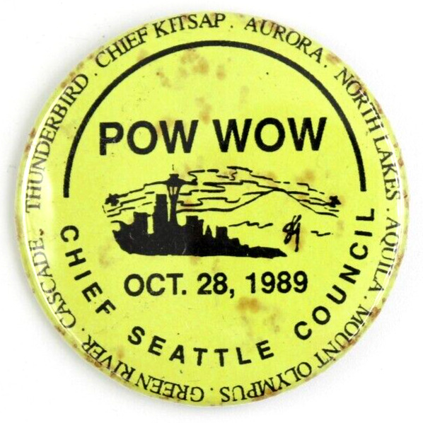1989 Pow Wow Chief Seattle Council Button Pin  2-1/4\