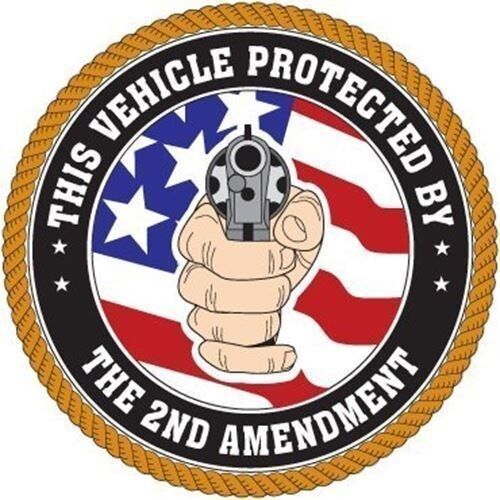 This Vehicle Protected By the 2nd Amendment Brown; Round Bumper Sticker