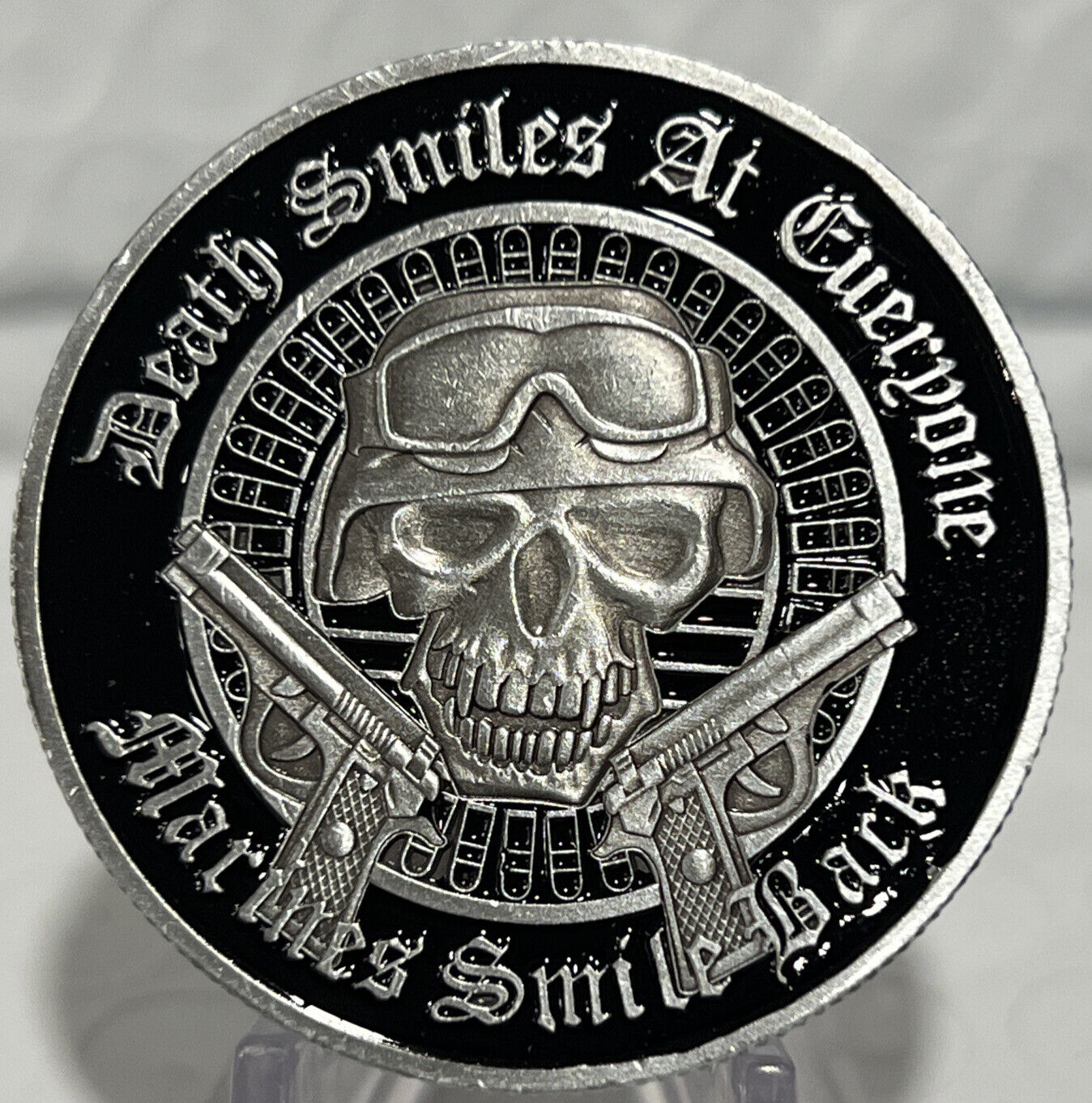 * US Marine Challenge Coin Death Smiles at Everyone / The Marin Smiles Back Coin