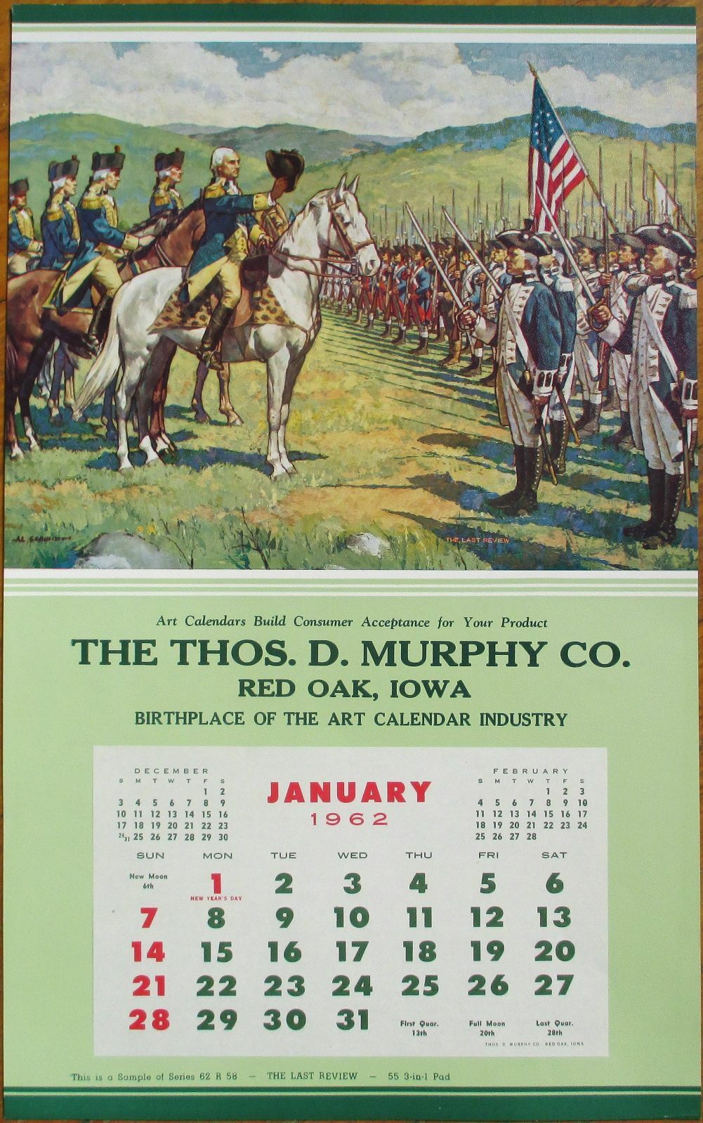 Patriotic 1962 Advertising Calendar/10x17 Poster: George Washington, Last Review
