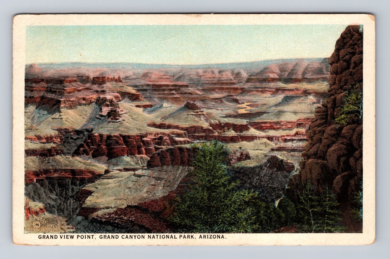 Grand Canyon National Park-Grand View Point, Antique Vintage c1930 Postcard
