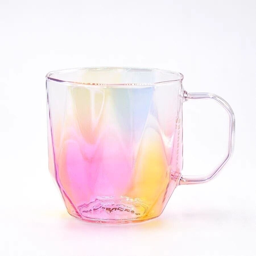 Starbucks Aurora Borealis Shining Glass Mug Faceted Rainbow Holiday Gifts 2024