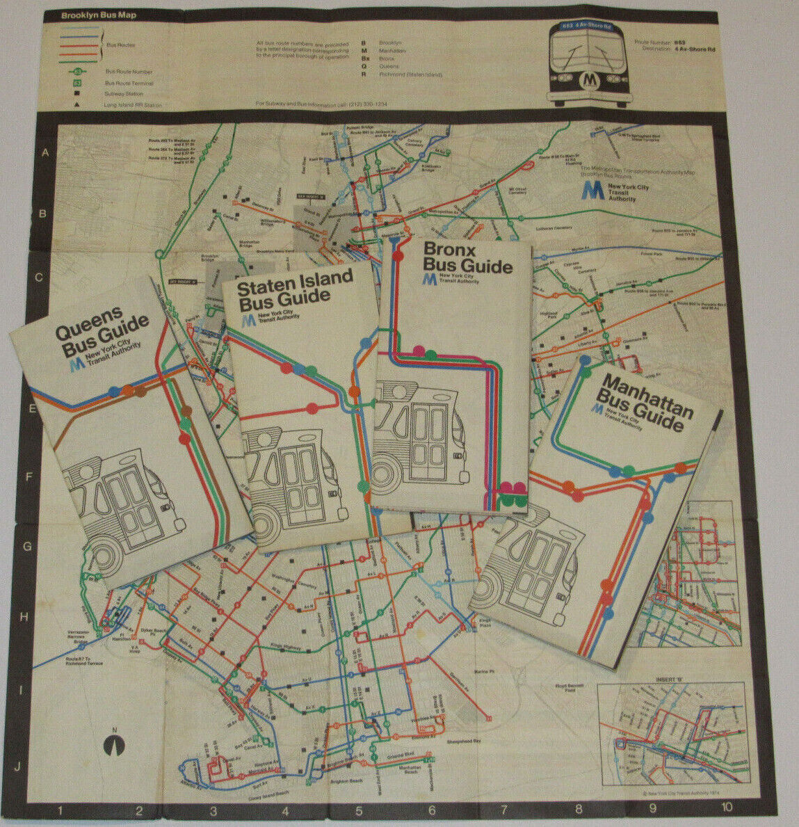 5 VINTAGE 1974-76 NYC BUS MAPS MANHATTAN/BROOKLYN/BRONX/STATEN ISLAND/QUEENS
