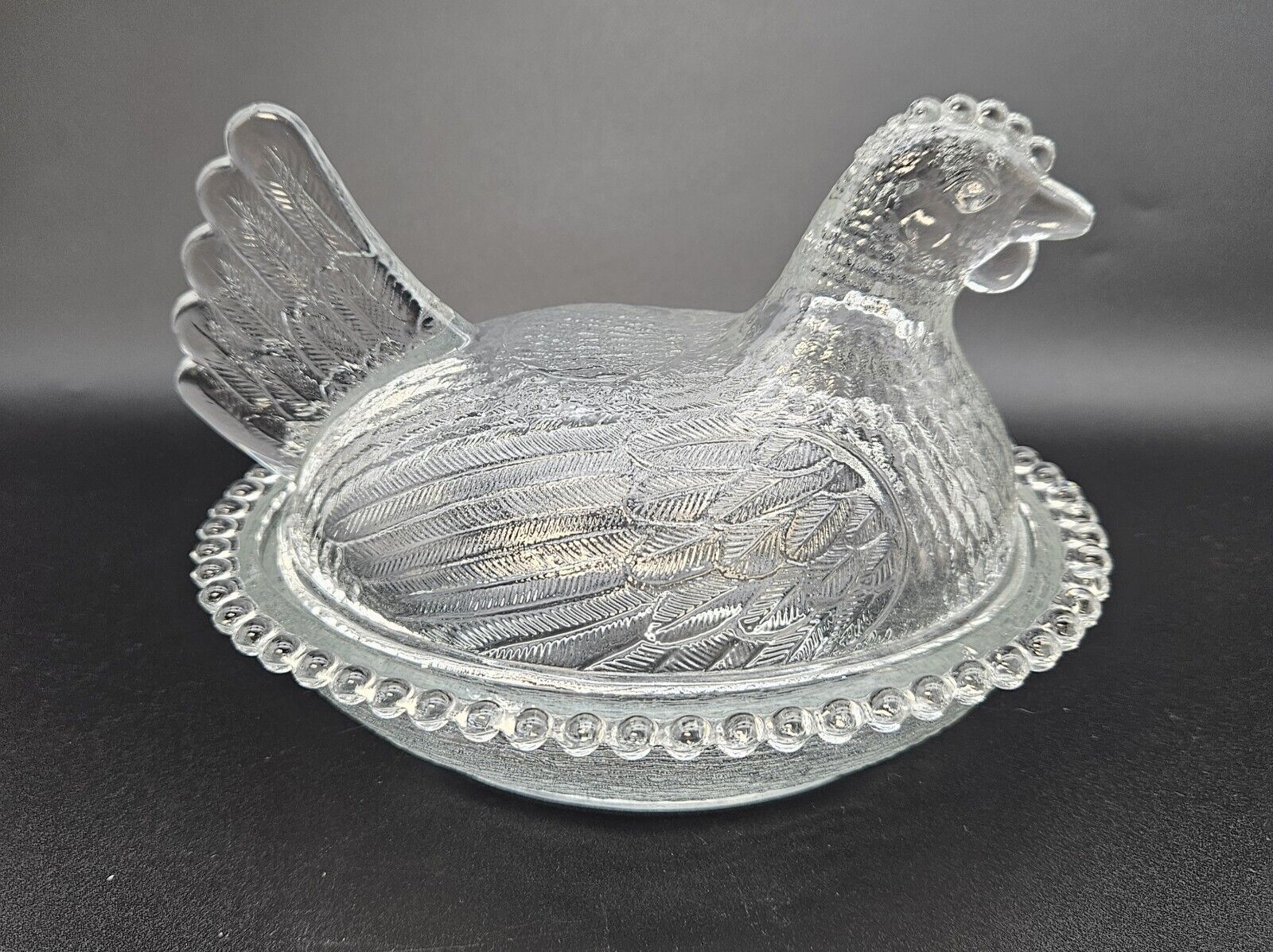 Vintage Indiana Glass Hen on a Nest Clear Glass Candy Dish