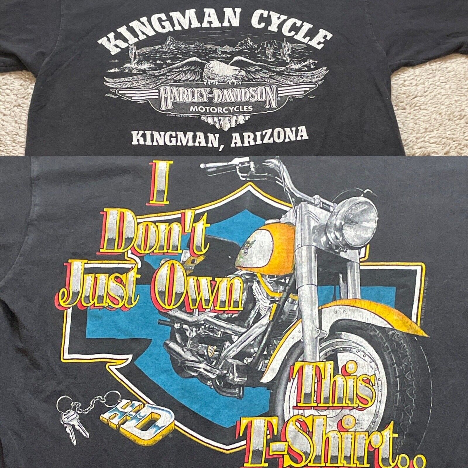 Vintage 1986 Harley Davidson H-D Stratman Mens L Shirt Kingman Cycle Arizona AZ