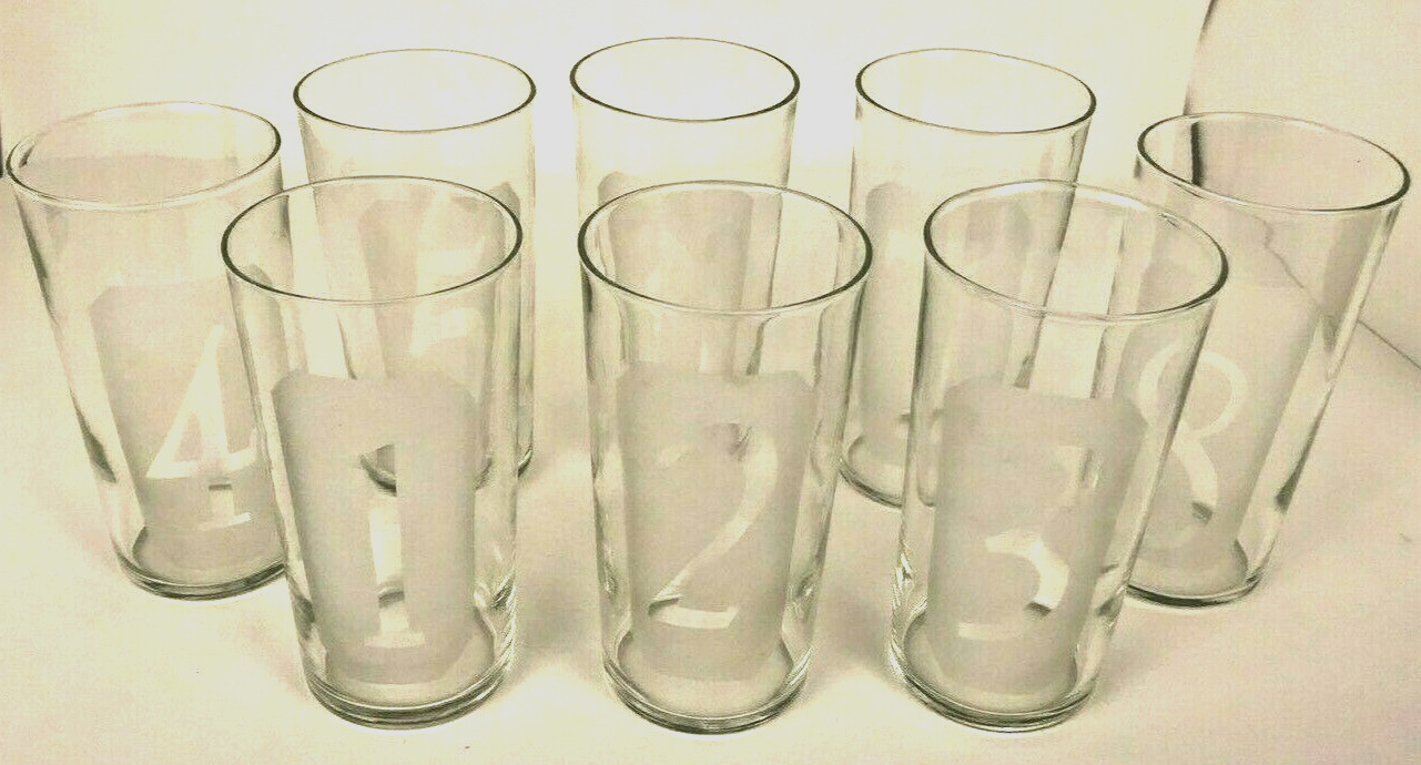 Vintage Highball Glasses Bar Tall Frosted Number Set 8 Mid Century Barware