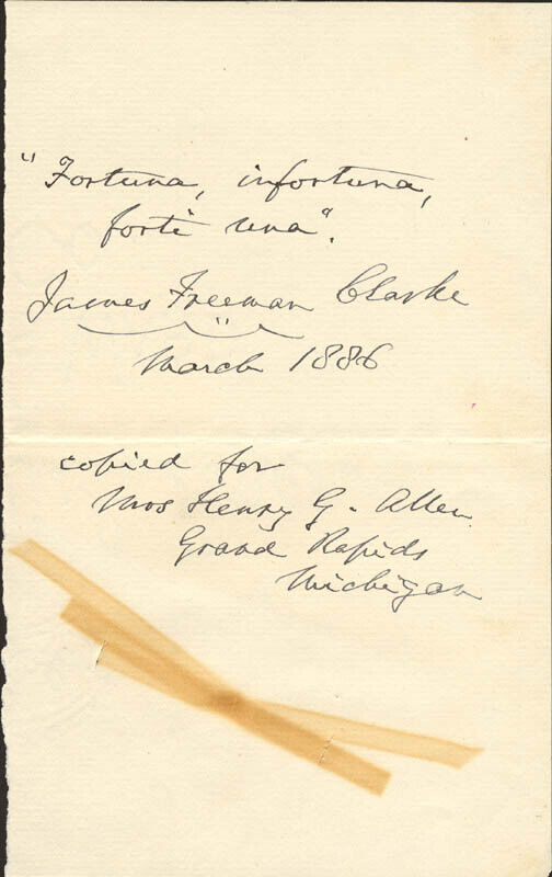 JAMES FREEMAN CLARKE - AUTOGRAPH QUOTATION SIGNED 3/1886