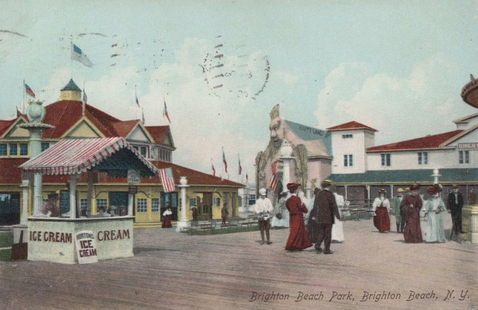 Postcard Brighton Beach Park Brighton Beach NY Horton\'s Ice Cream 