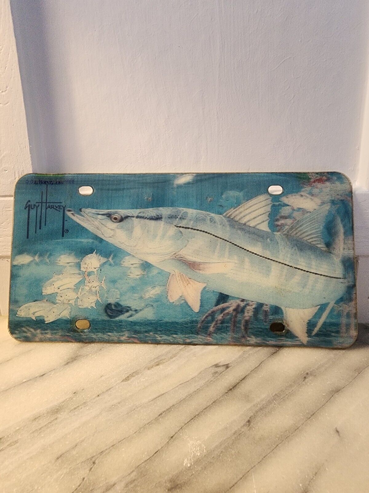 Vtg Booster License Plate Guy Harvey 3D Lenticular Coastal Fish Florida Surf 90s