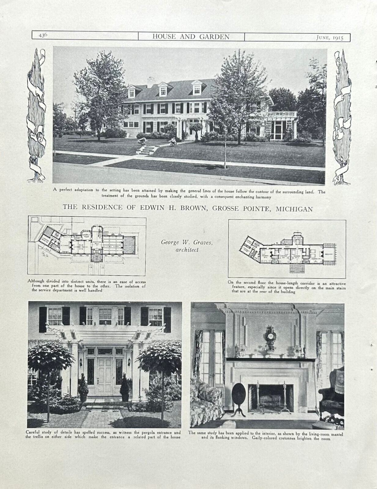 Edwin H. Brown Home 1915 Grosse Pointe MI George W. Graves Architect 2 Pages Pix