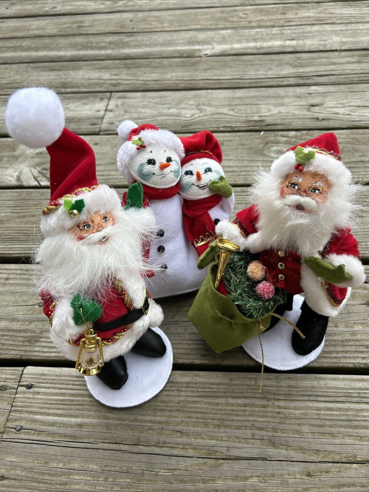 Lot Of 3 Annalee 2 Santa + Snowman Duo Christmas Figures 2011-20012