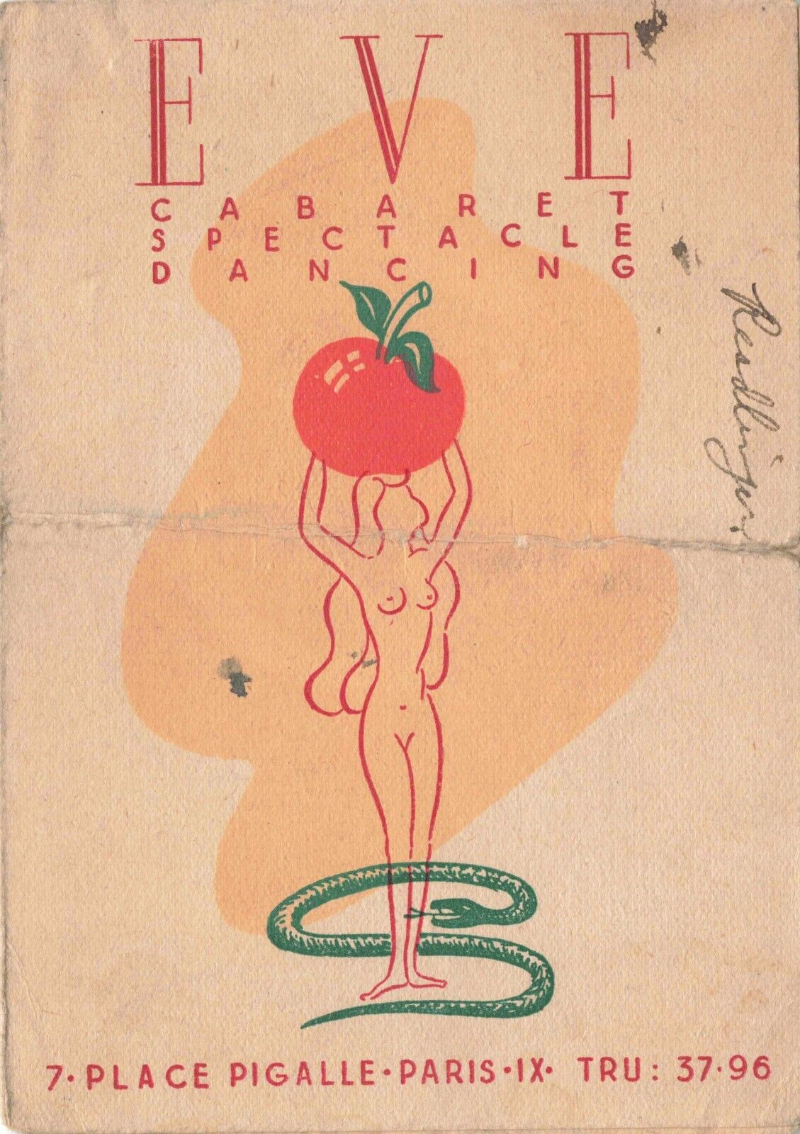 Eve Caberet Spectacle Dancing Paris France c1920s Map Advert Ricou P007